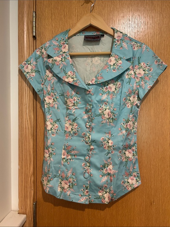 Voodoo Vixen Tops - Voodoo Vixen Mint Blue Floral Button-Front Top